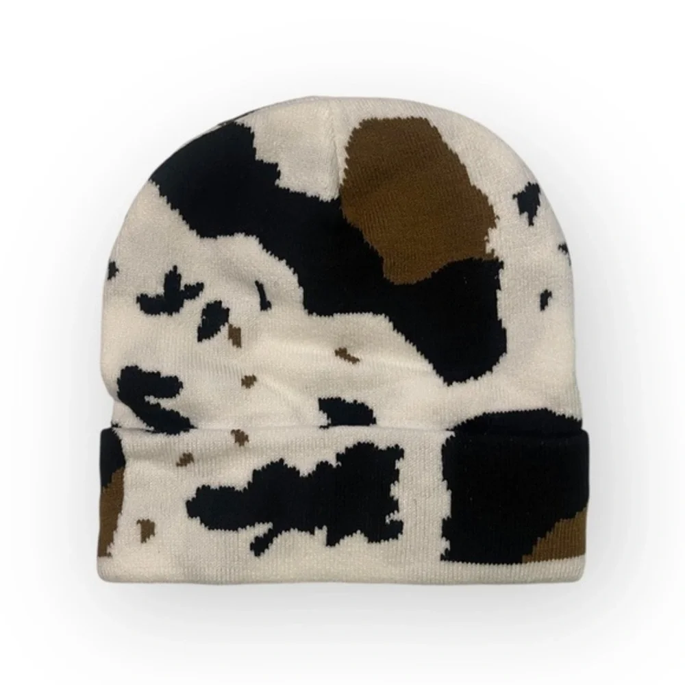 Unisex Cow Hide Print OS Knitted Beanie